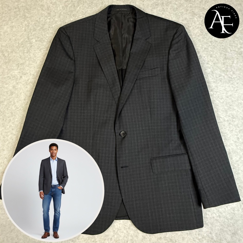 Hugo Boss Mens Super 100 Virgin Wool Blazer‎ Charcoal Grey Check Sport Coat 38R
